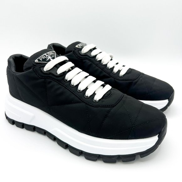 Prada | Shoes | Prada Black Allacciate 45mm Triangle Nylon Platform Sneakers  Nwob | Poshmark